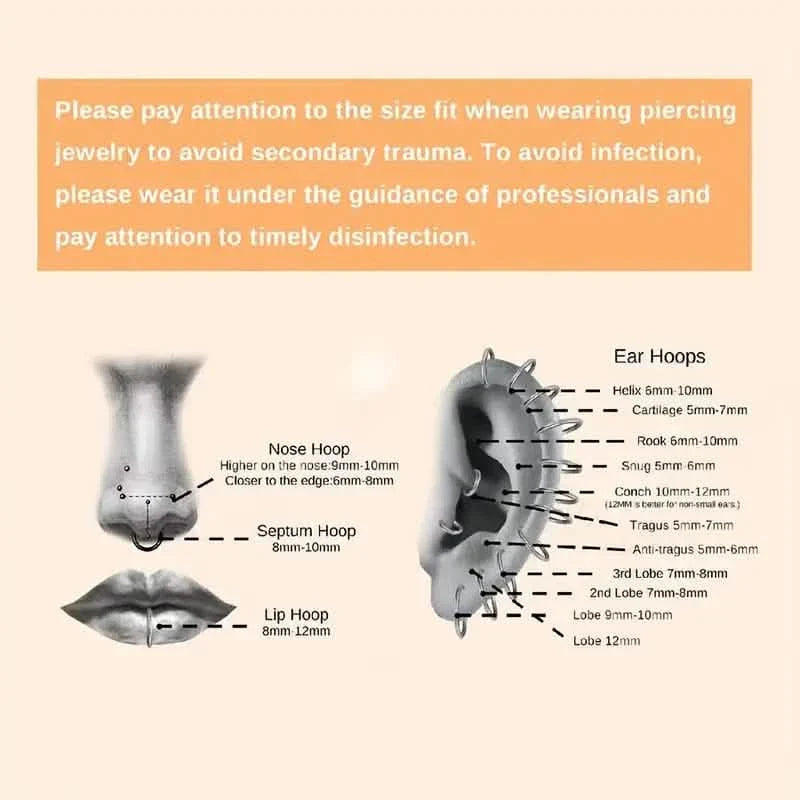 Elegant Punk-Style Stainless Steel Nose Rings - Clip-On Non-Piercing Design