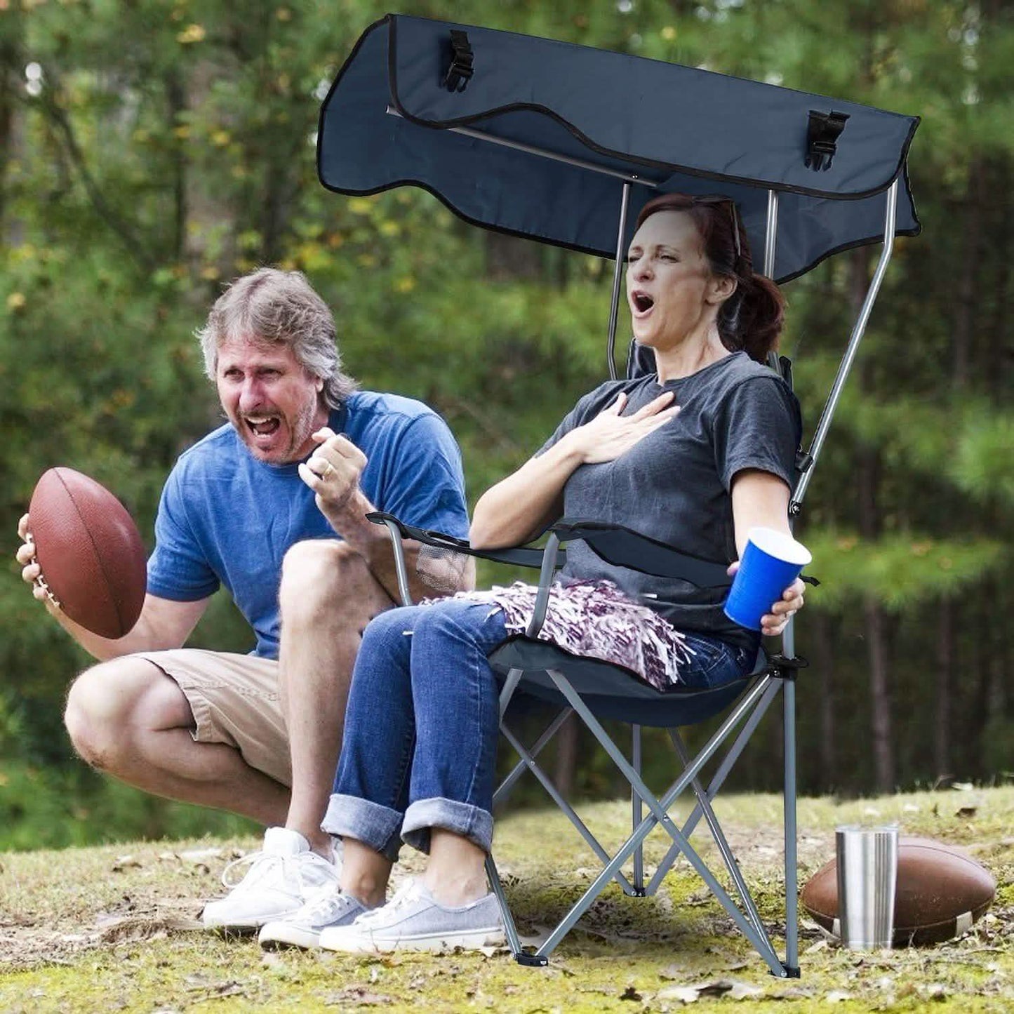 Foldable Beach Canopy Chair Sun Protection with Cup Holder