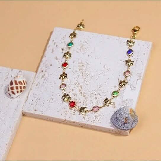 Gold Butterfly with Multi Color Crystal Stone Ankle Bracelet