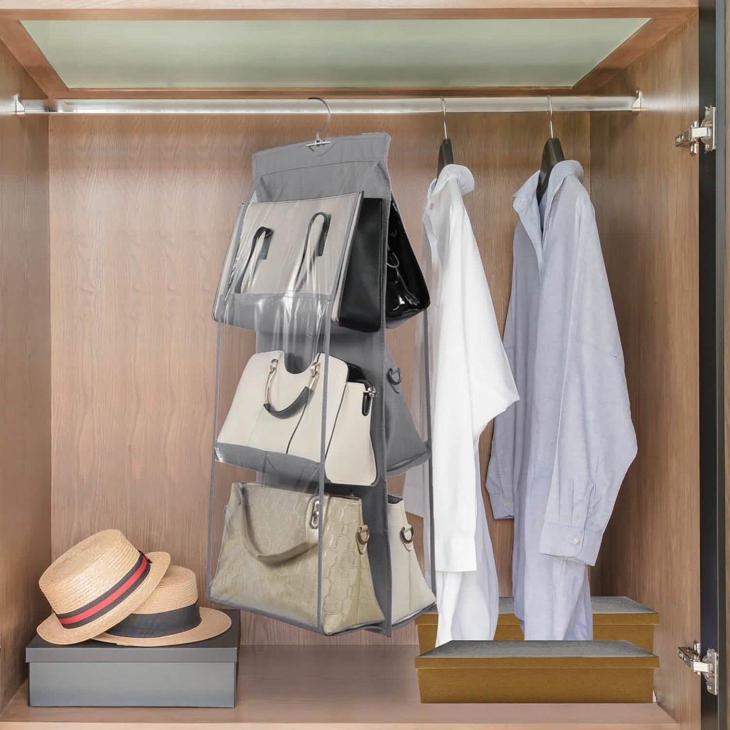 Hanging HandBag Organizer with 6 Pockets Closet Purse Storage