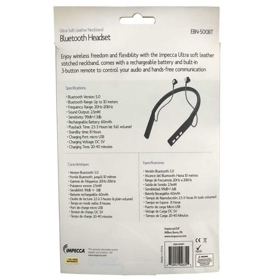 IMPECCA EBN-500BT Bluetooth Leather Neckband Stereo Earphone