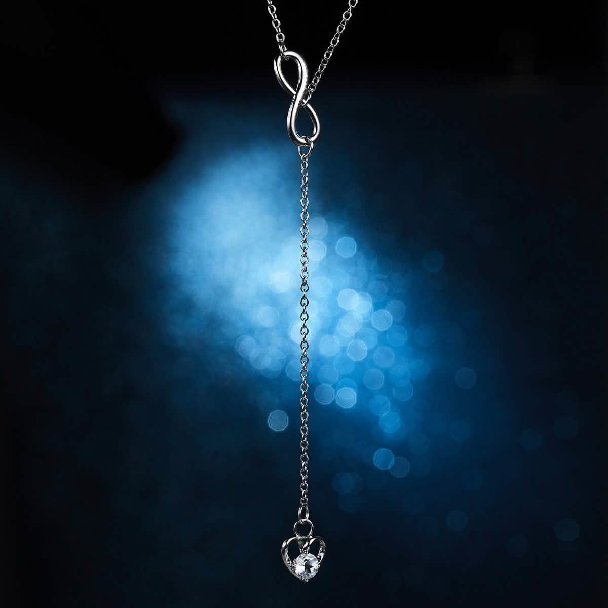 Infinity Heart Crystal Lariat Pendant Necklace