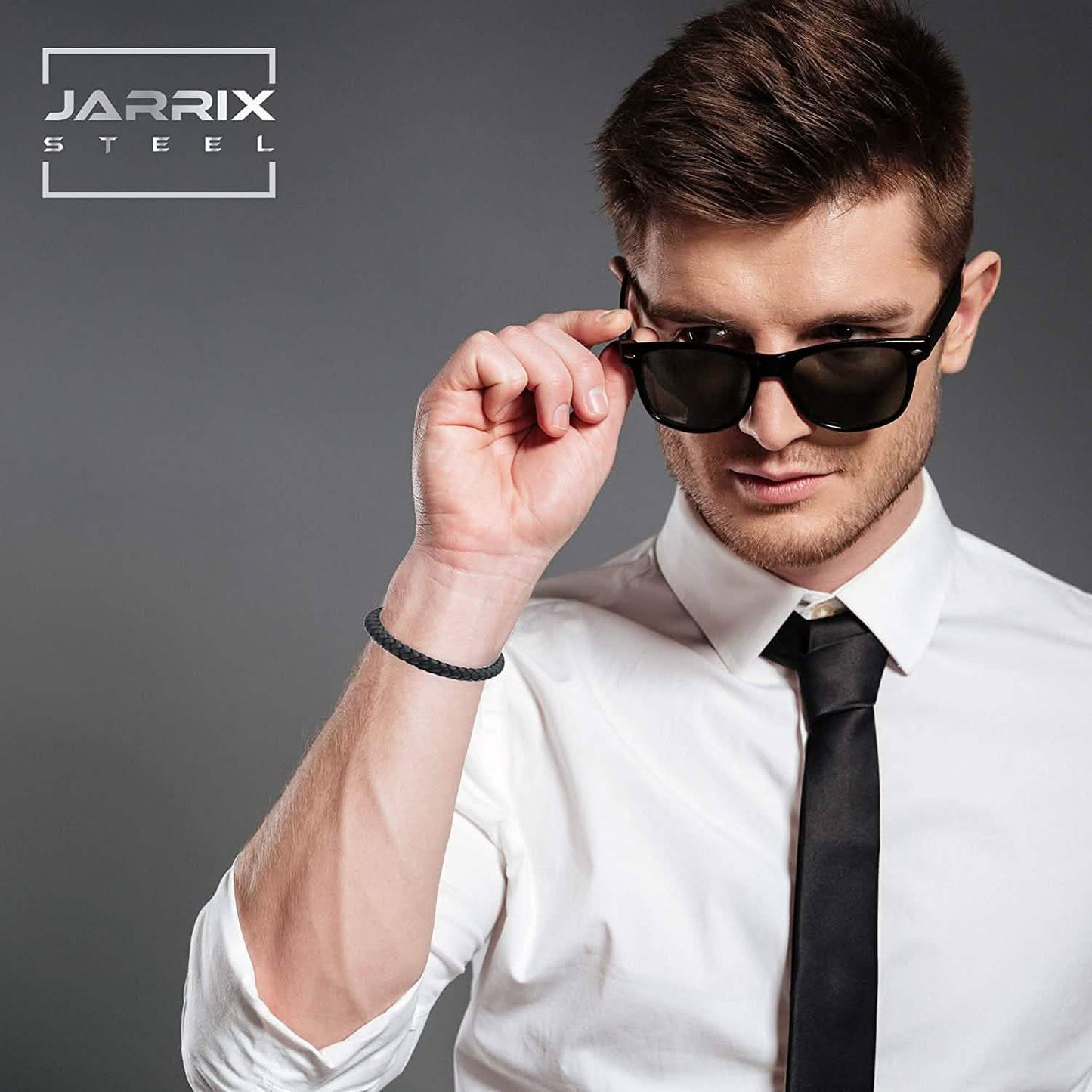 Jarrix Steel Men's Bracelet Leather Stainless Steel Magnetic Closure