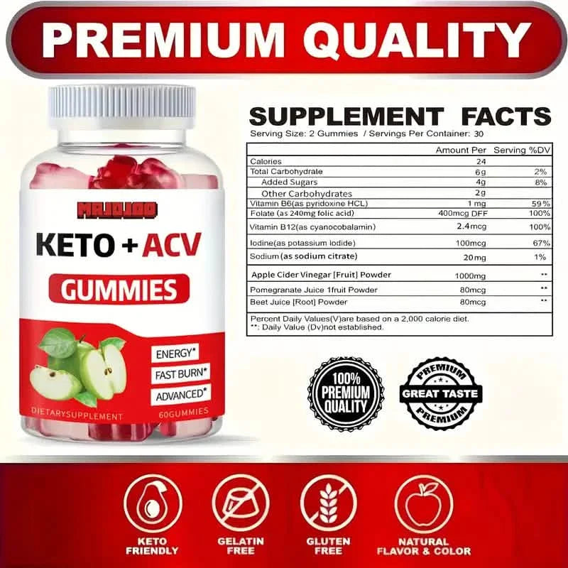 KETO +ACV Gummies Apple Cider Vinegar & B12