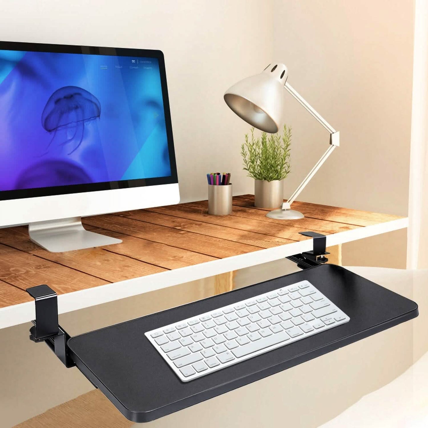 Keyboard Mouse Tray Under Desk Retractable Slide Out Drawer with C Clamp