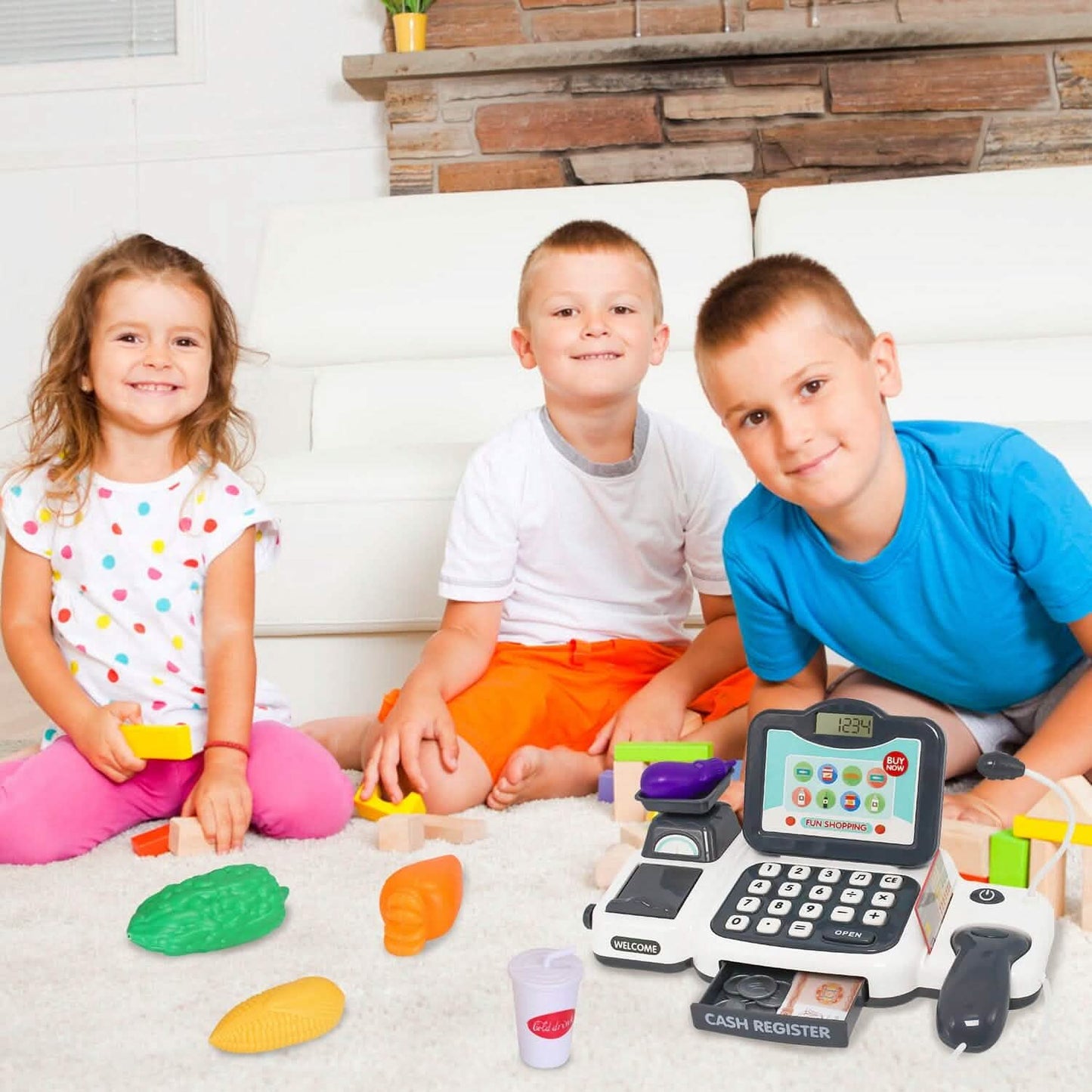 Kids Cash Register Pretend Play Cashier Toy with Scanner Calculator