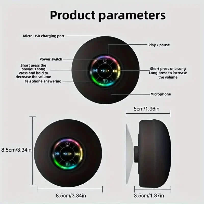 LED Portable Wireless Rechargeable Suction Bathroom Speaker