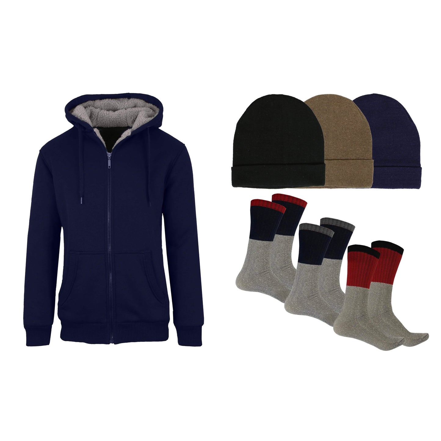 Men's Sherpa Hoodie, Fleece Lined Hat and Thermal Socks Gift Set