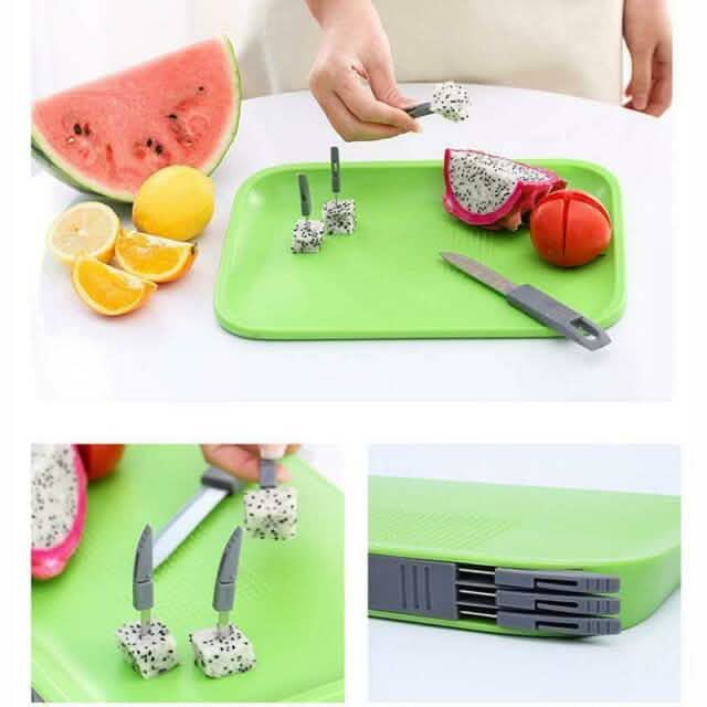 Non-Slip Cutting Board Set Includes -Knife, 3 Mini Forks, BPA Free Board