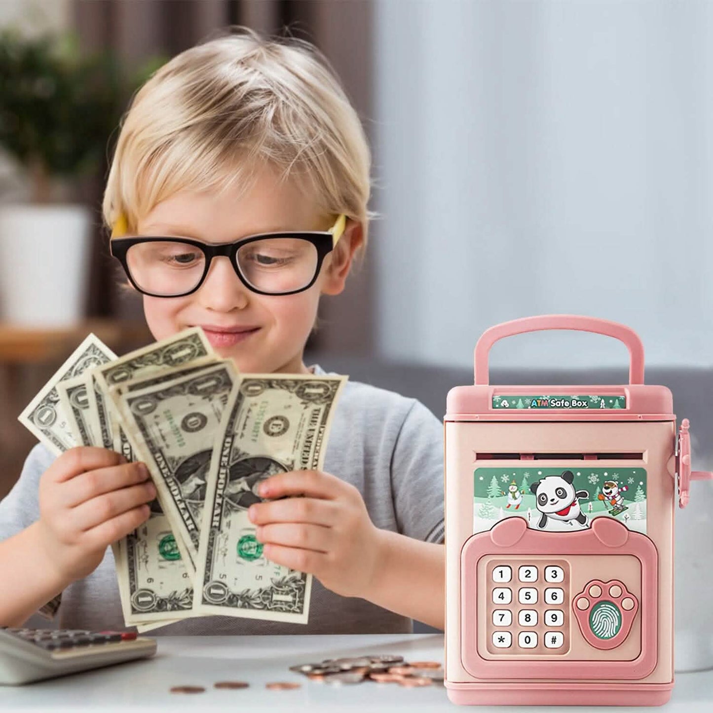 Piggy Bank Toy Cash Coin Money Saving Box with Password, Fingerprint Voice Prompt for 3+ Years Gold