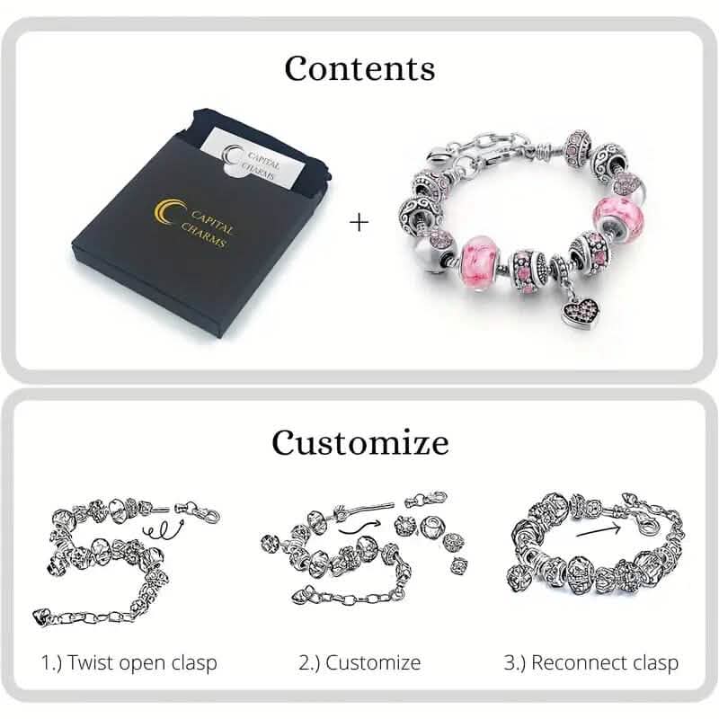 Pink Heart-Shaped Pendant Bracelet