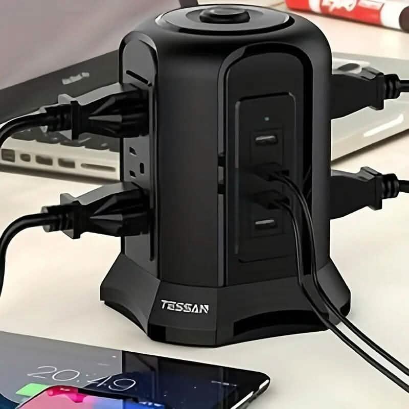 Power Strip Tower with 9 Outlets 4 USB Ports 6.5 Ft. Long Extension Cord