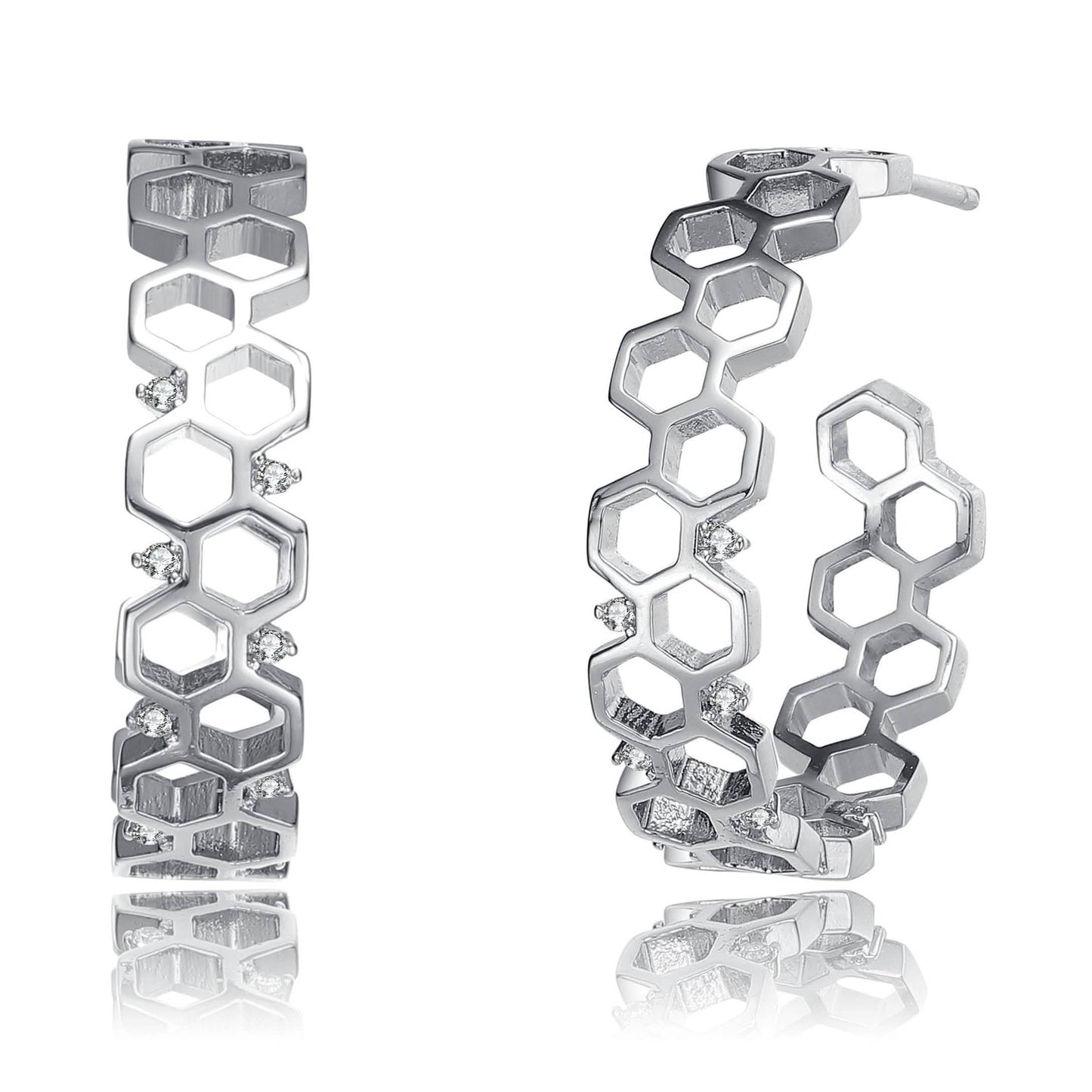 Rhodium Plated Geometric Hoop Earrings