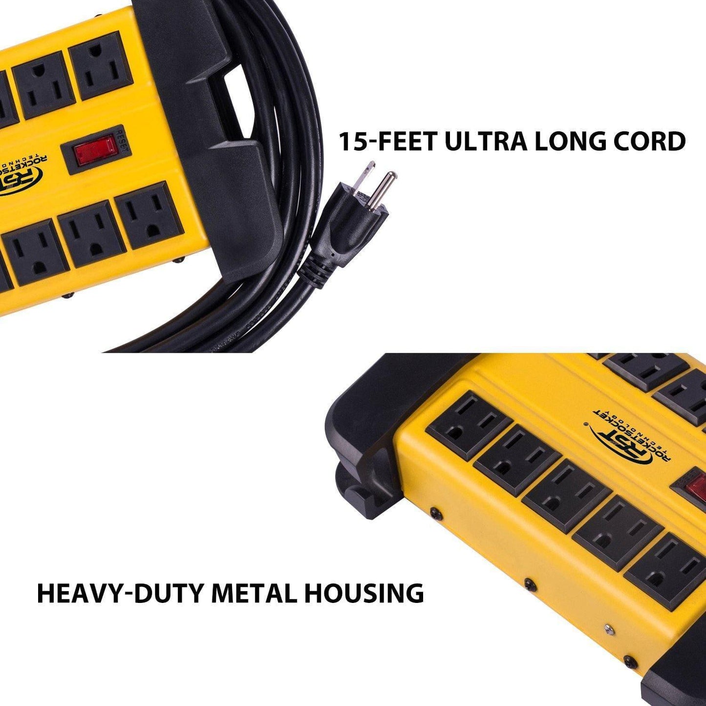10-Outlet Metal Heavy Duty Surge Protector Power Strip, 2800 Joules Protection