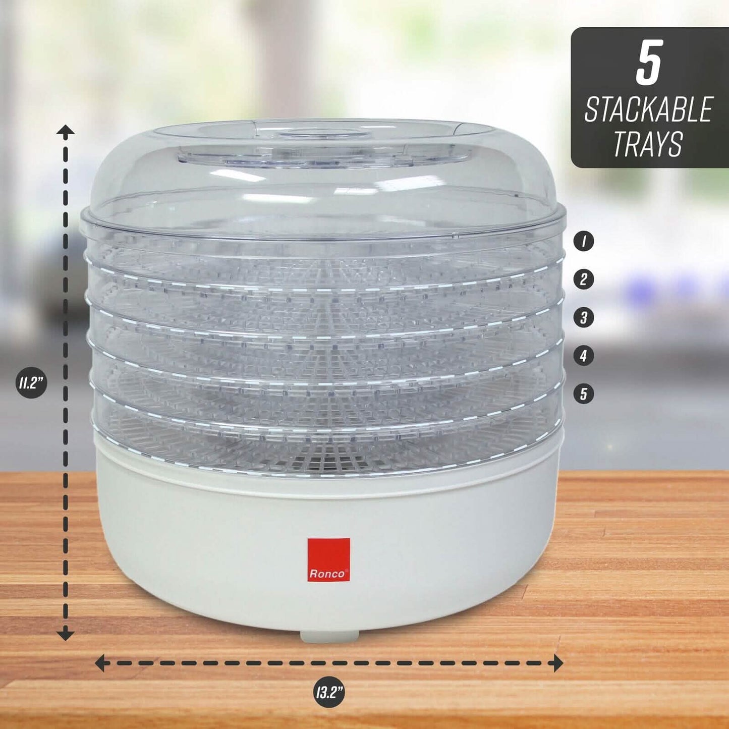 Ronco 5-Tray Dehydrator, Food Preserver, Quiet Dehydrating and Easy to Use