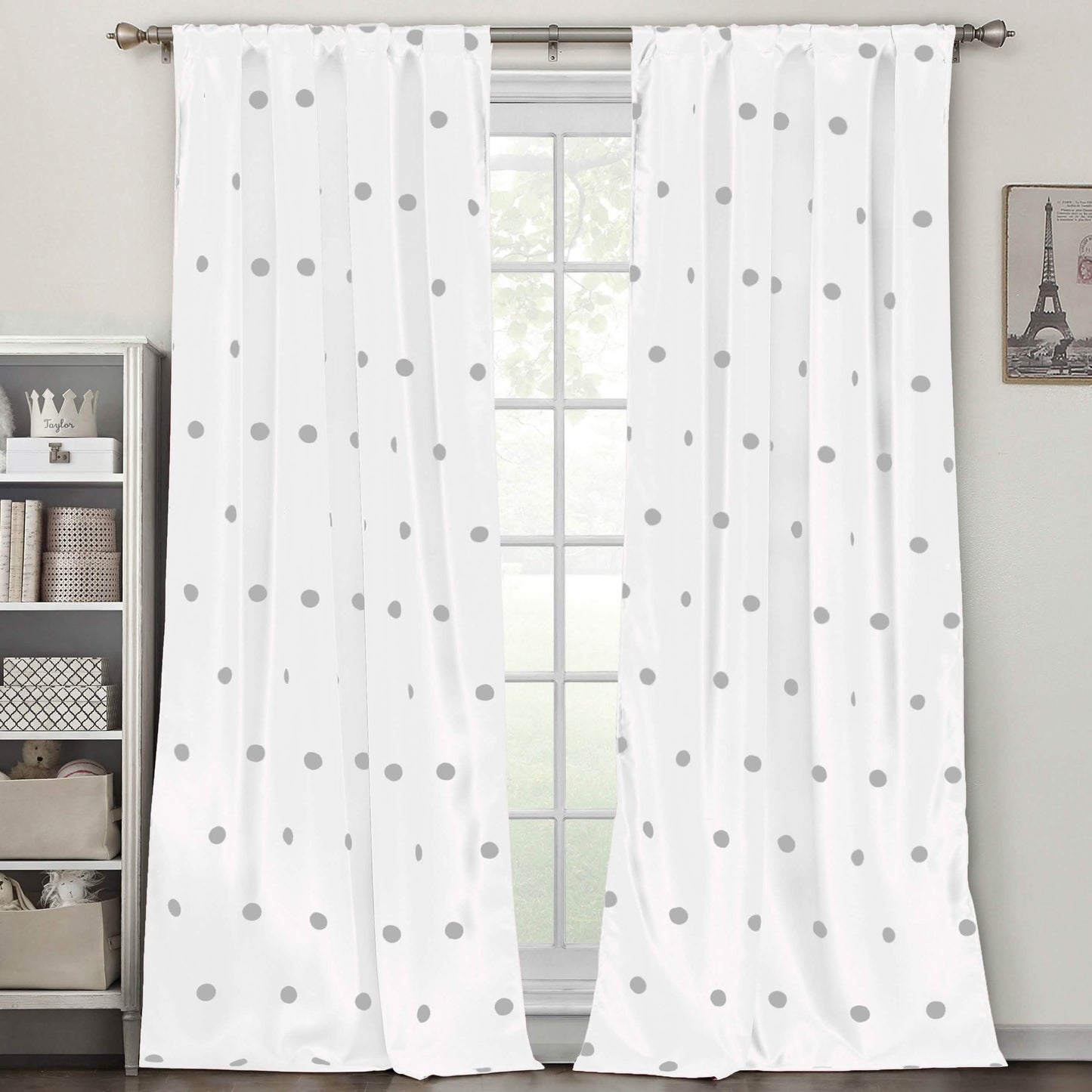 Set of 2: Polka Dots Blackout Window Curtain Pair Panel