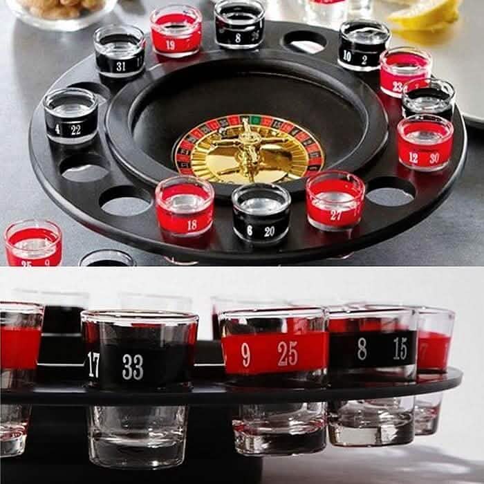 Shot Glass Roulette Set Novelty Drinking Game with 16 Shot Glasses