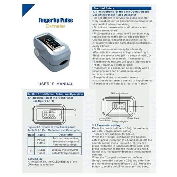 Simple Finger Pulse Oximeter Blood Pressure Monitor Heart Rate Portable