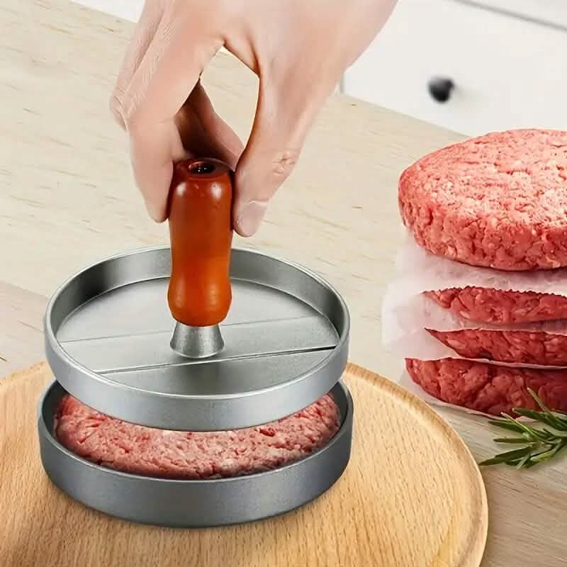 Stainless Steel Hamburger Patty Press with Wooden Handle