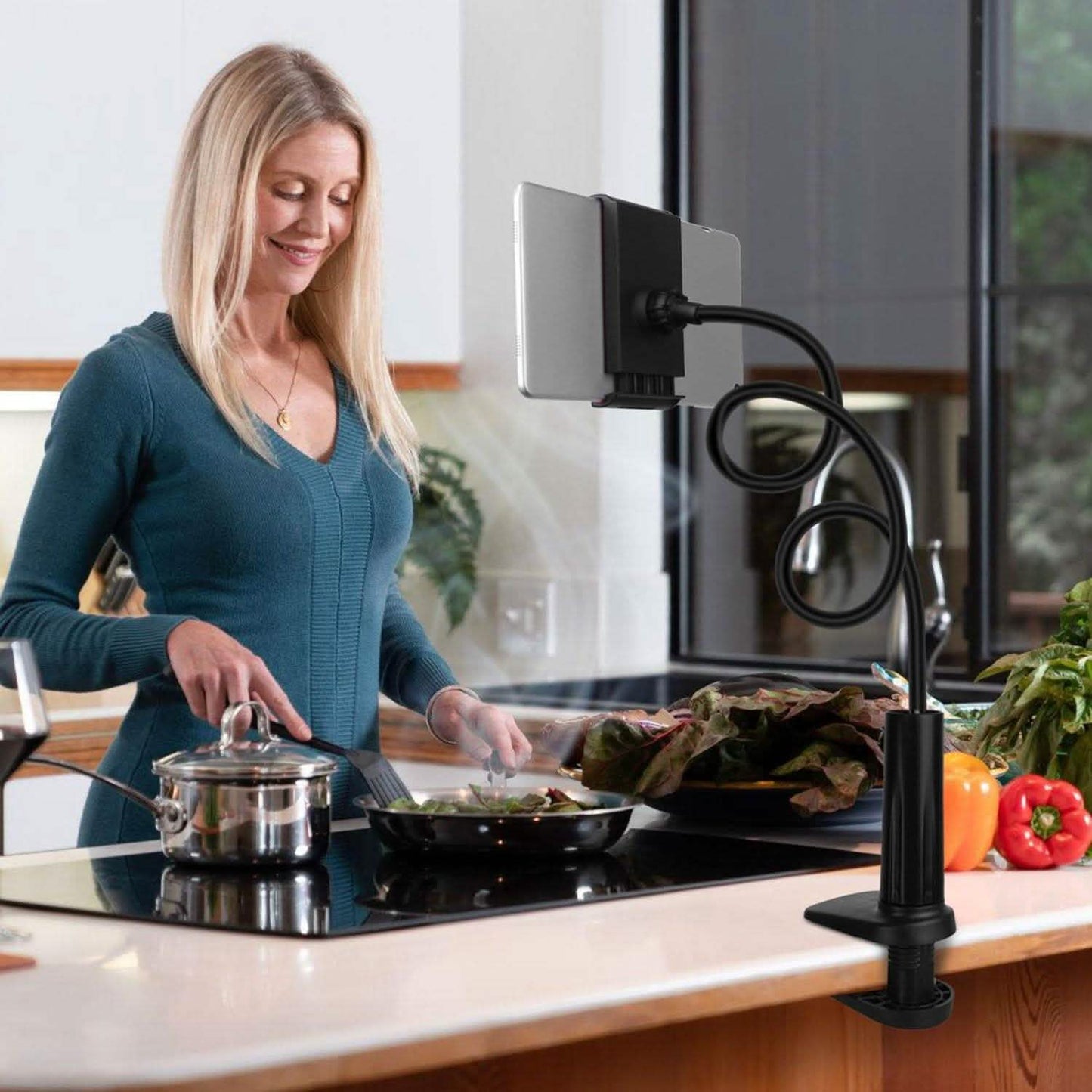 Tablet Gooseneck Stand Bracket with 360° Rotatable Clip