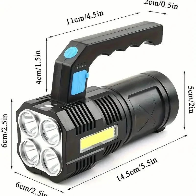 Tactical LED Flashlight, 800mAh Rechargeable Via USB, High-Power Light With 4-Mode Output
