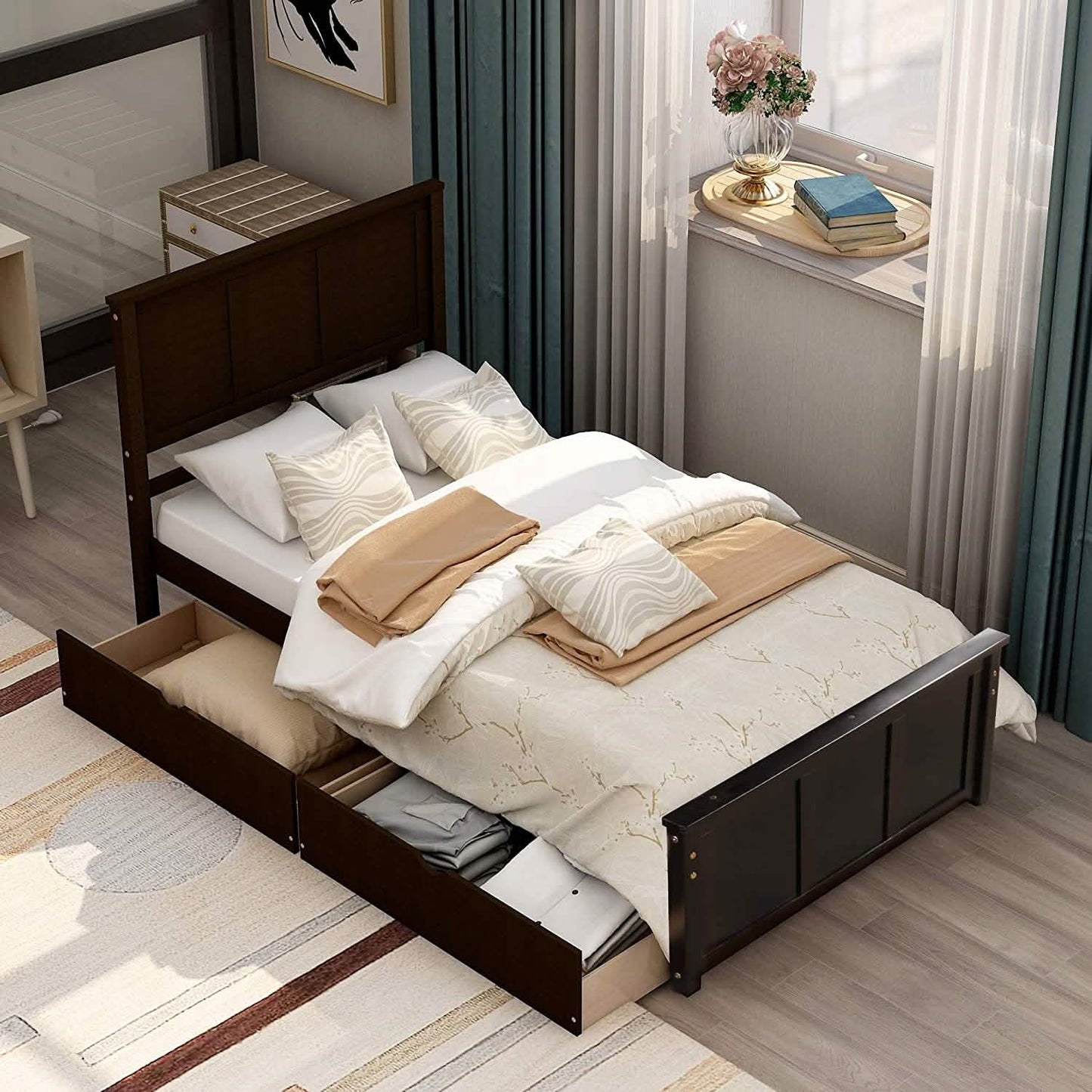 Twin Size Platform Bed with Two Drawers