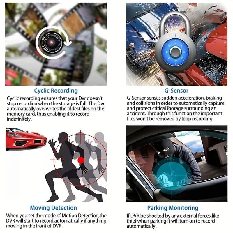 Two-Lens HD Night Vision Driving Recorder with Suction Cup Installation + 32G Card
