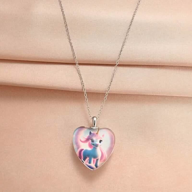 Unicorn Heart-Shaped Crystal Pendant Necklace