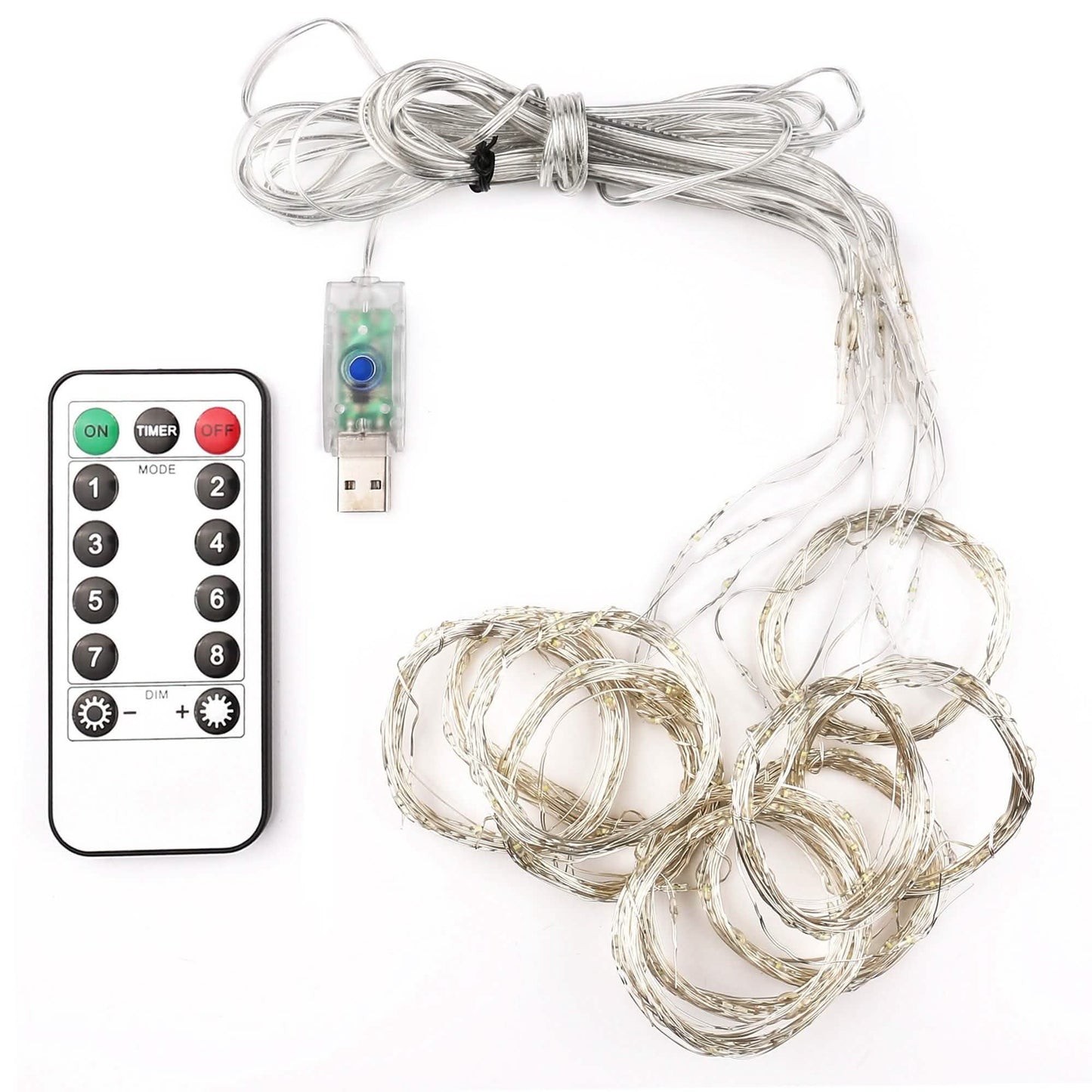 White USB Remote Control 3x3M 300LED String Lights Waterproof