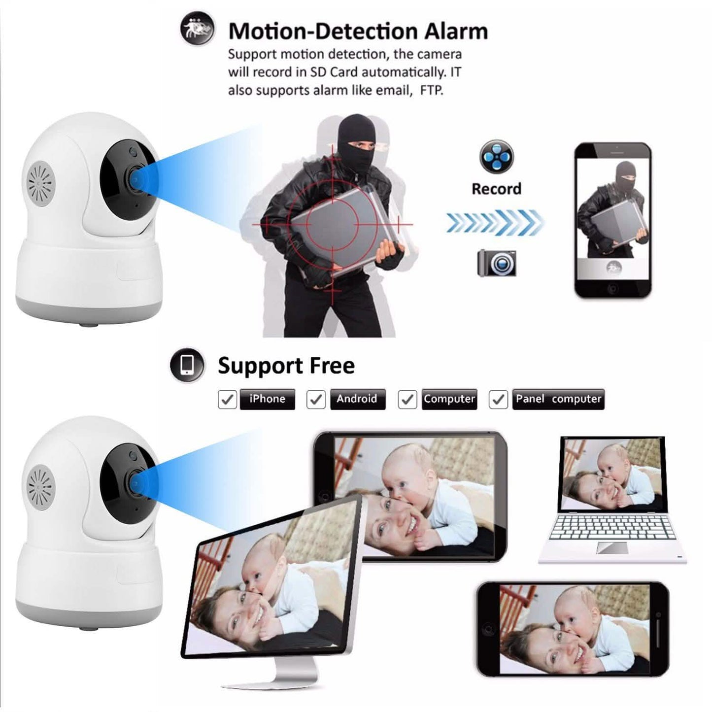 Wireless WIFI Pan Tilt HD Security Network Indoor CCTV IP Camera Night Vision