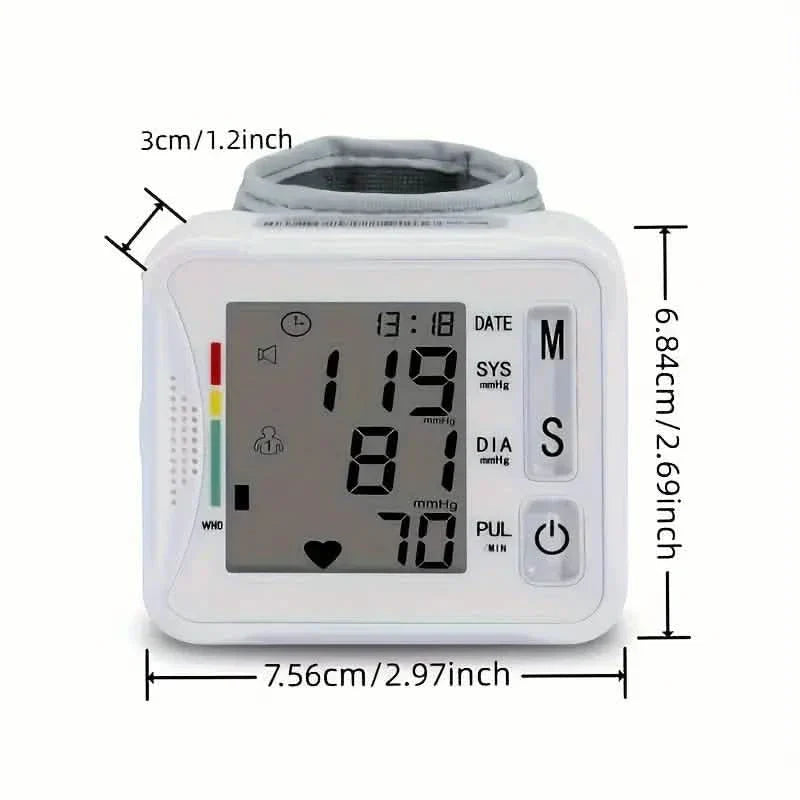 Wrist Blood Pressure Monitor with LCD Display, Adjustable Cuff with Irregular Heartbeat Detection