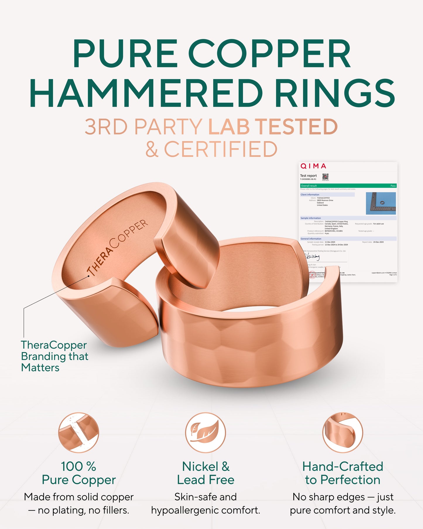 Pure Copper Rings – Hammered (10mm)