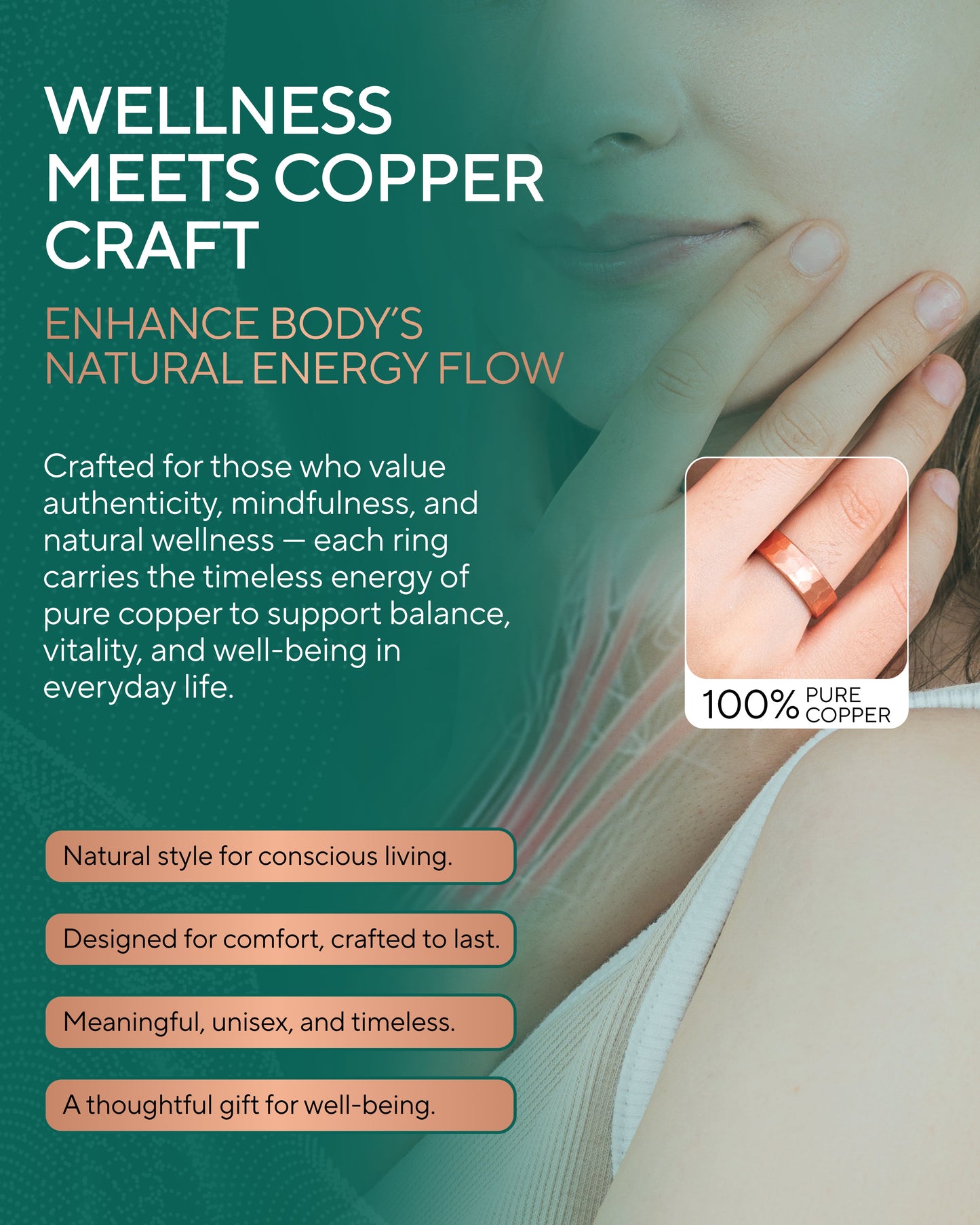 Pure Copper Rings – Hammered (6mm)