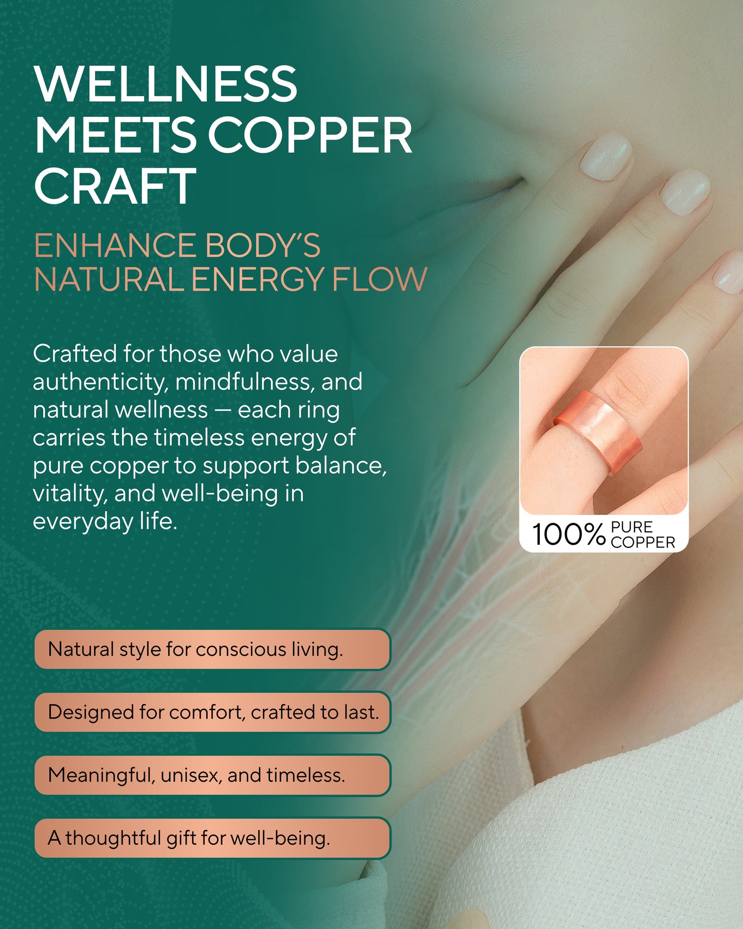 Pure Copper Rings – Hammered (10mm)
