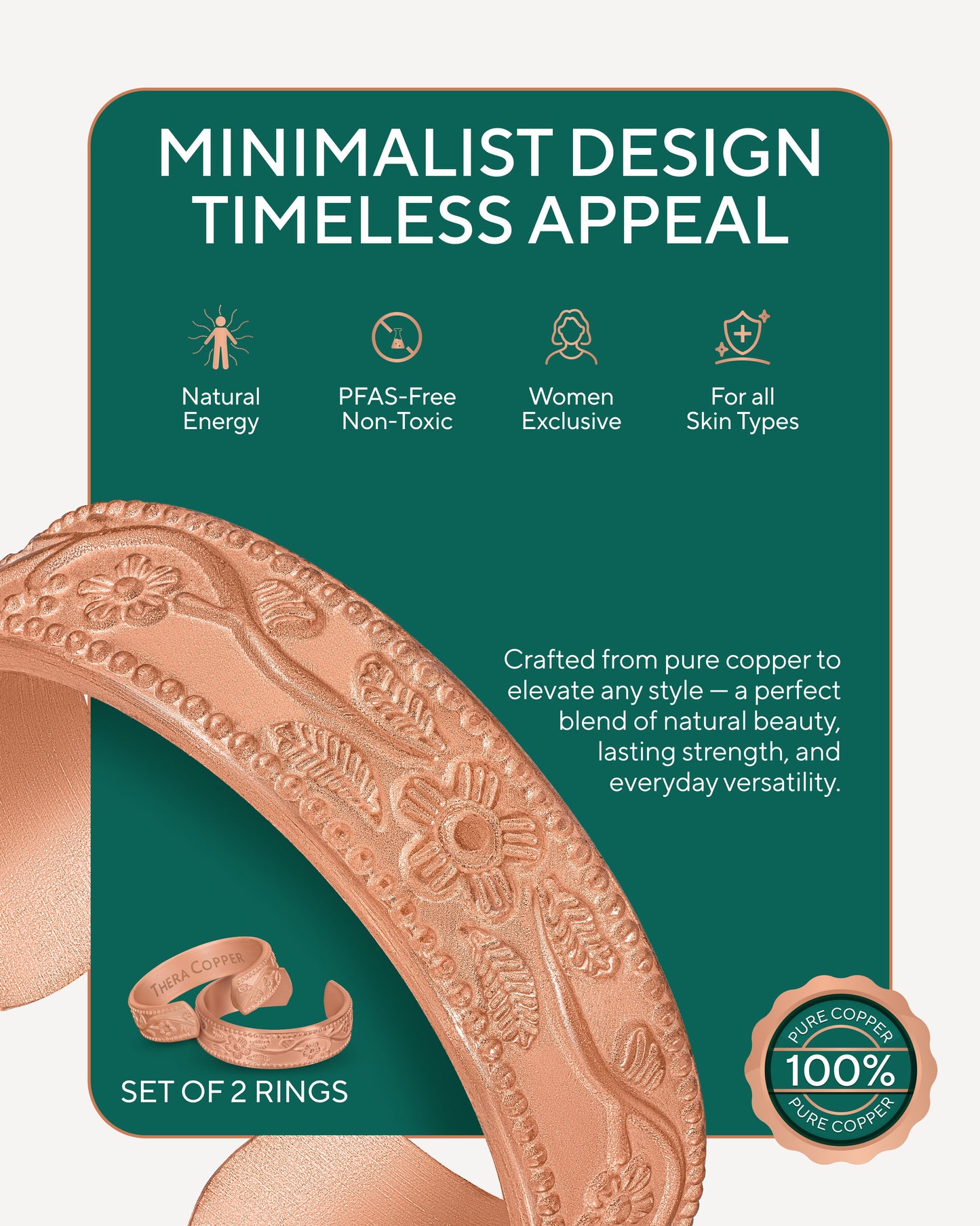 Pure Copper Rings Set – Floral (6mm)