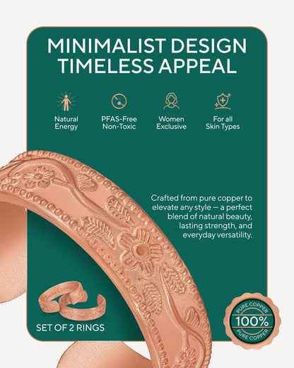 Pure Copper Rings Set – Floral (6mm)
