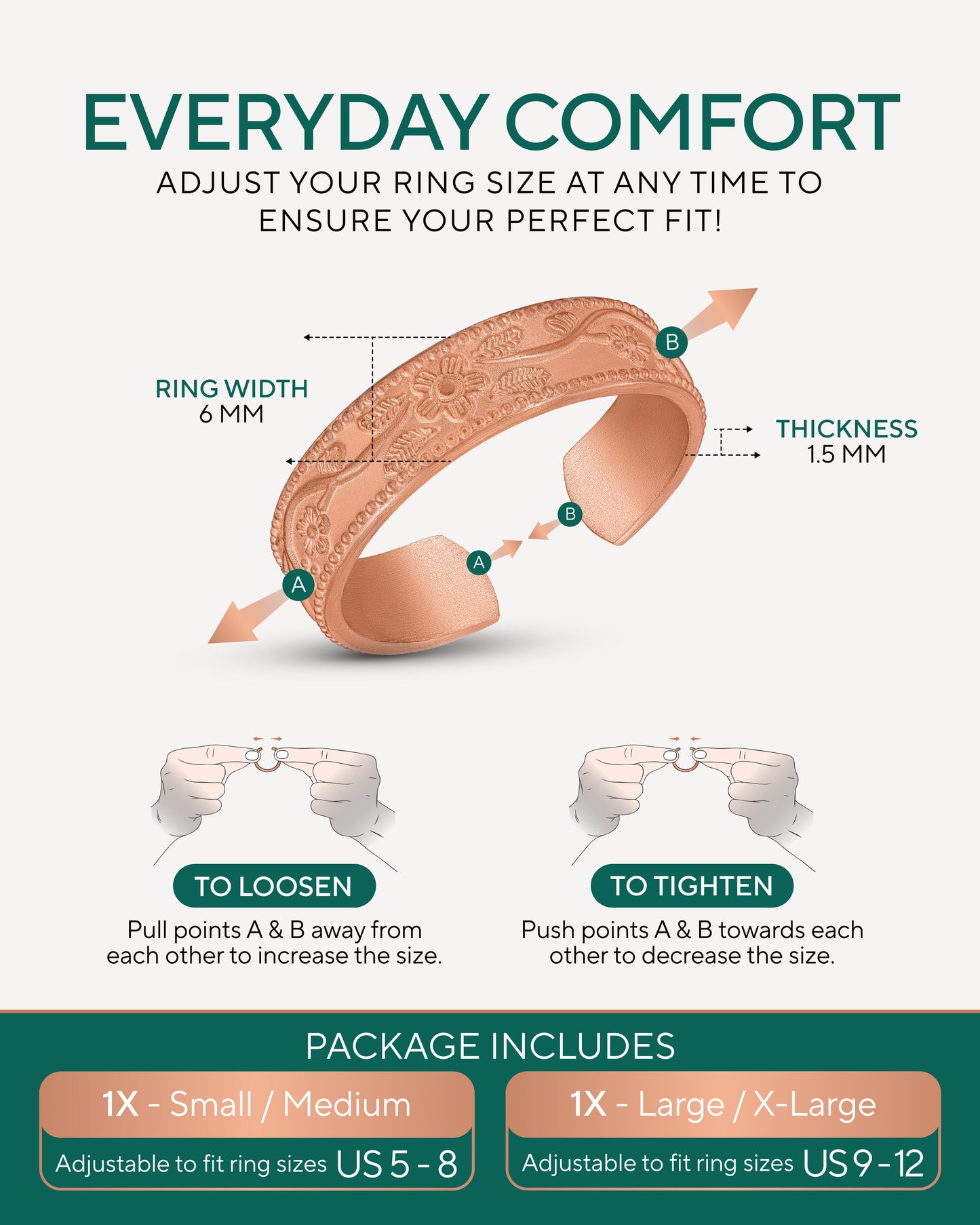 Pure Copper Rings Set – Floral (6mm)