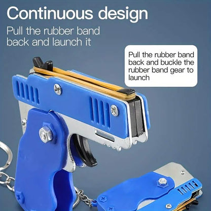 Foldable Metal Rubber Band Launcher Toy Keychain