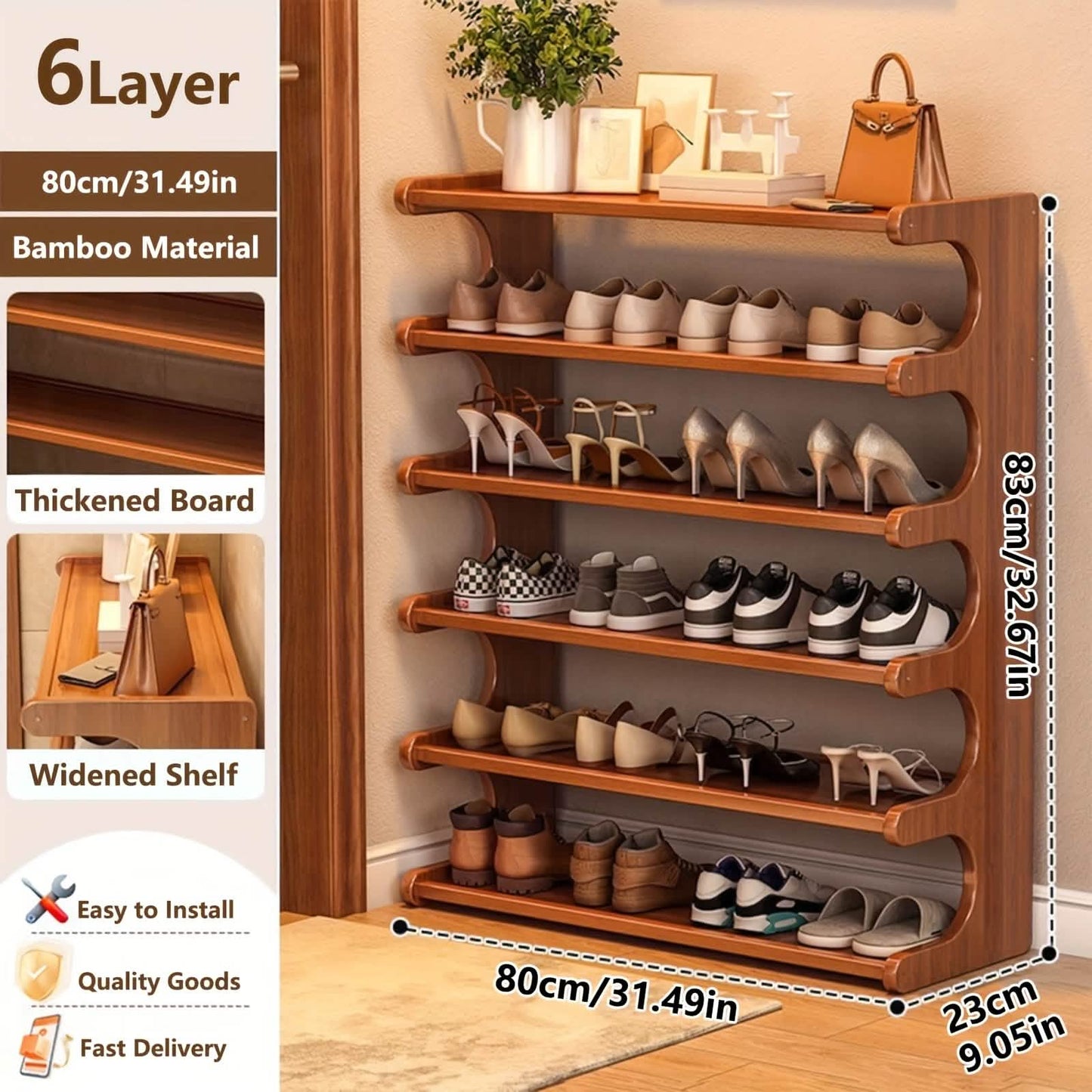Bamboo Shoe Rack Organizer – 5 or 6 Tier, Space-Saving Storage