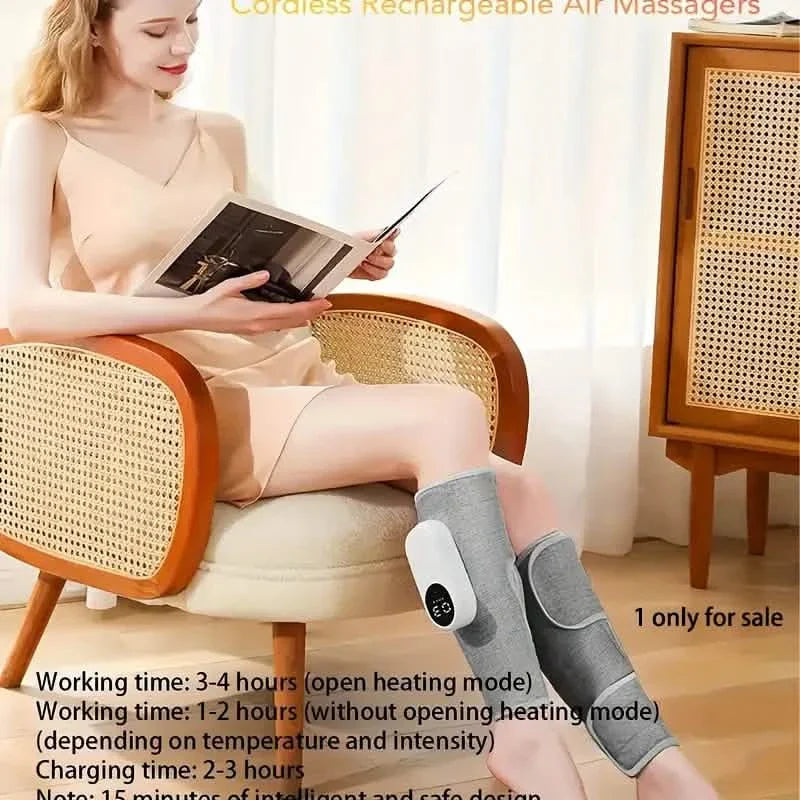 Rechargeable Air Compression Leg Calves Muscle Massager with 3 Intensity Levels and 3 Heat Settings
