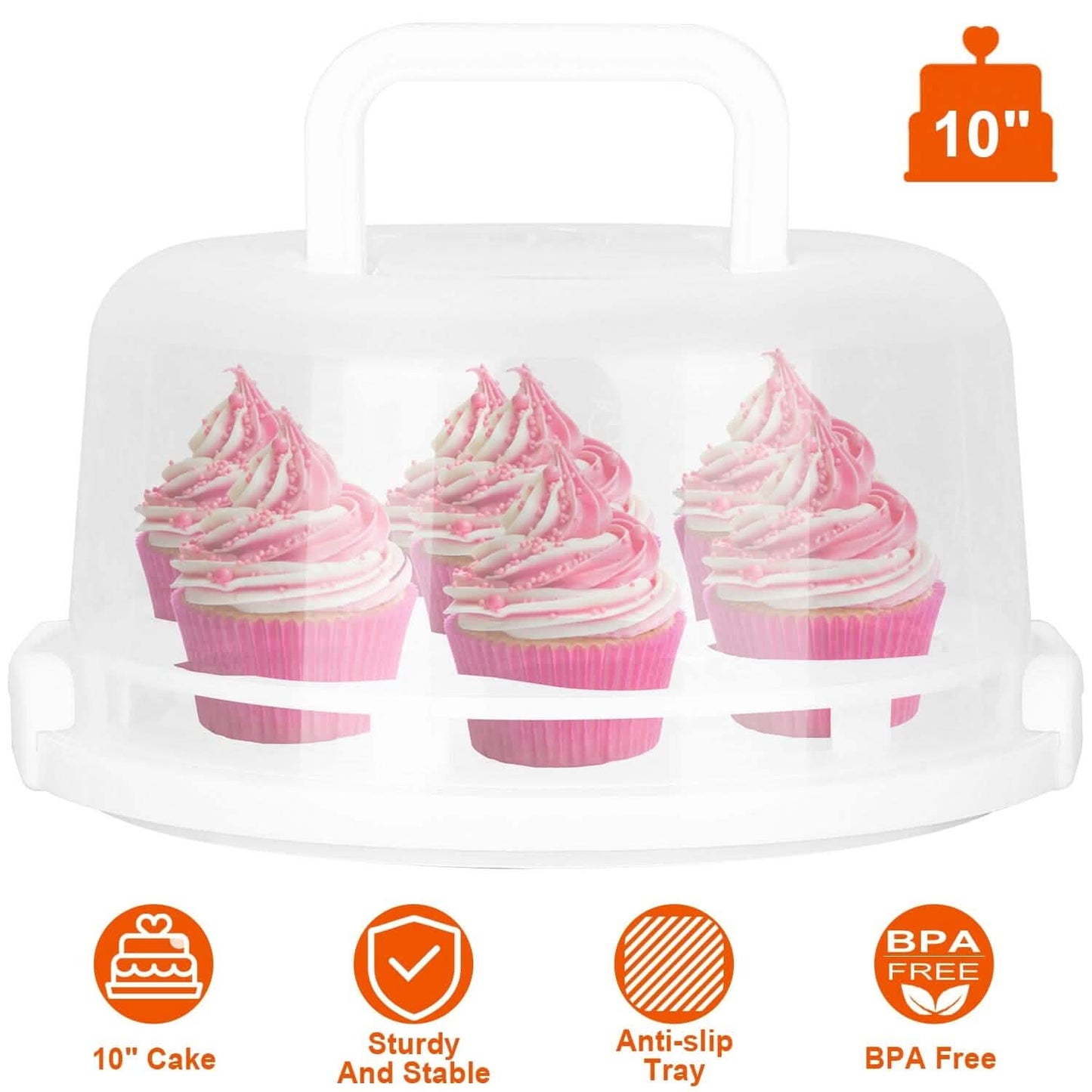 10" Cake Storage Container with Handle Plastic Cake Box