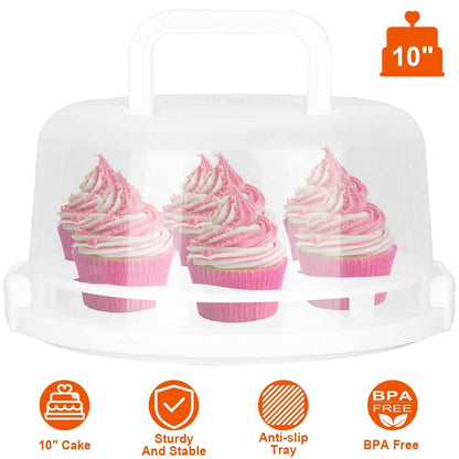 10" Cake Storage Container with Handle Plastic Cake Box