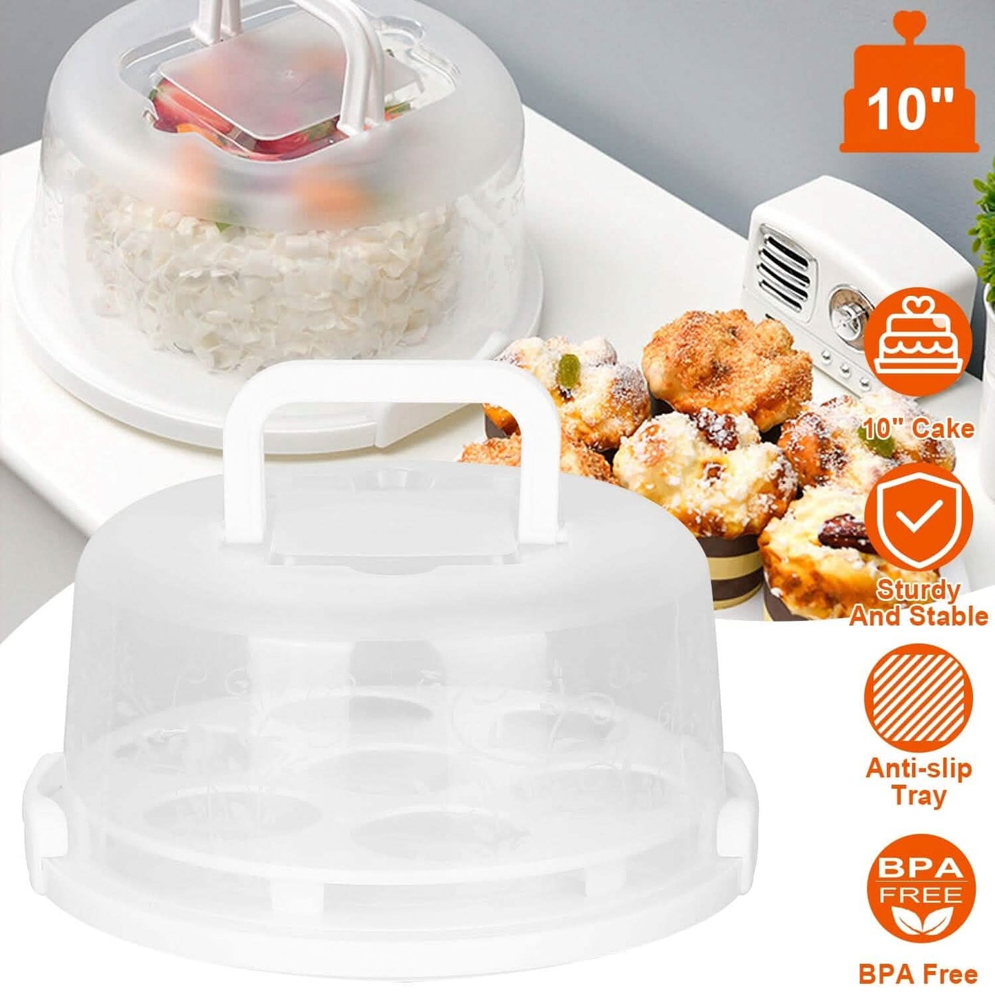 10" Cake Storage Container with Handle Plastic Cake Box