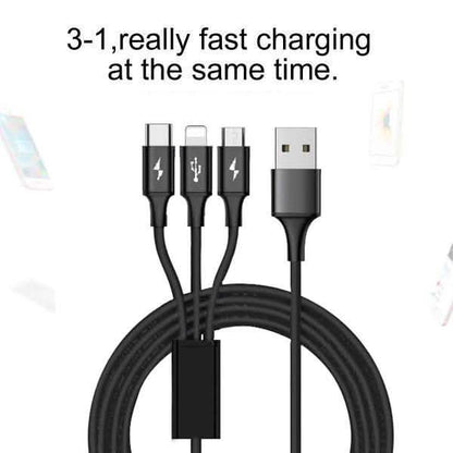 10 Foot High Speed 3-in-1 Lightning Micro & USB-C Charging Cable