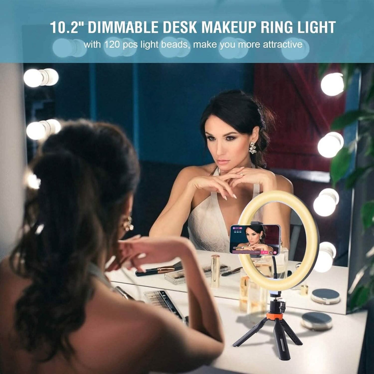 10" LED Ring Light, Selfie Ring Light with Stand and Phone Holder, 11 Brightness Levels (Refurbished)