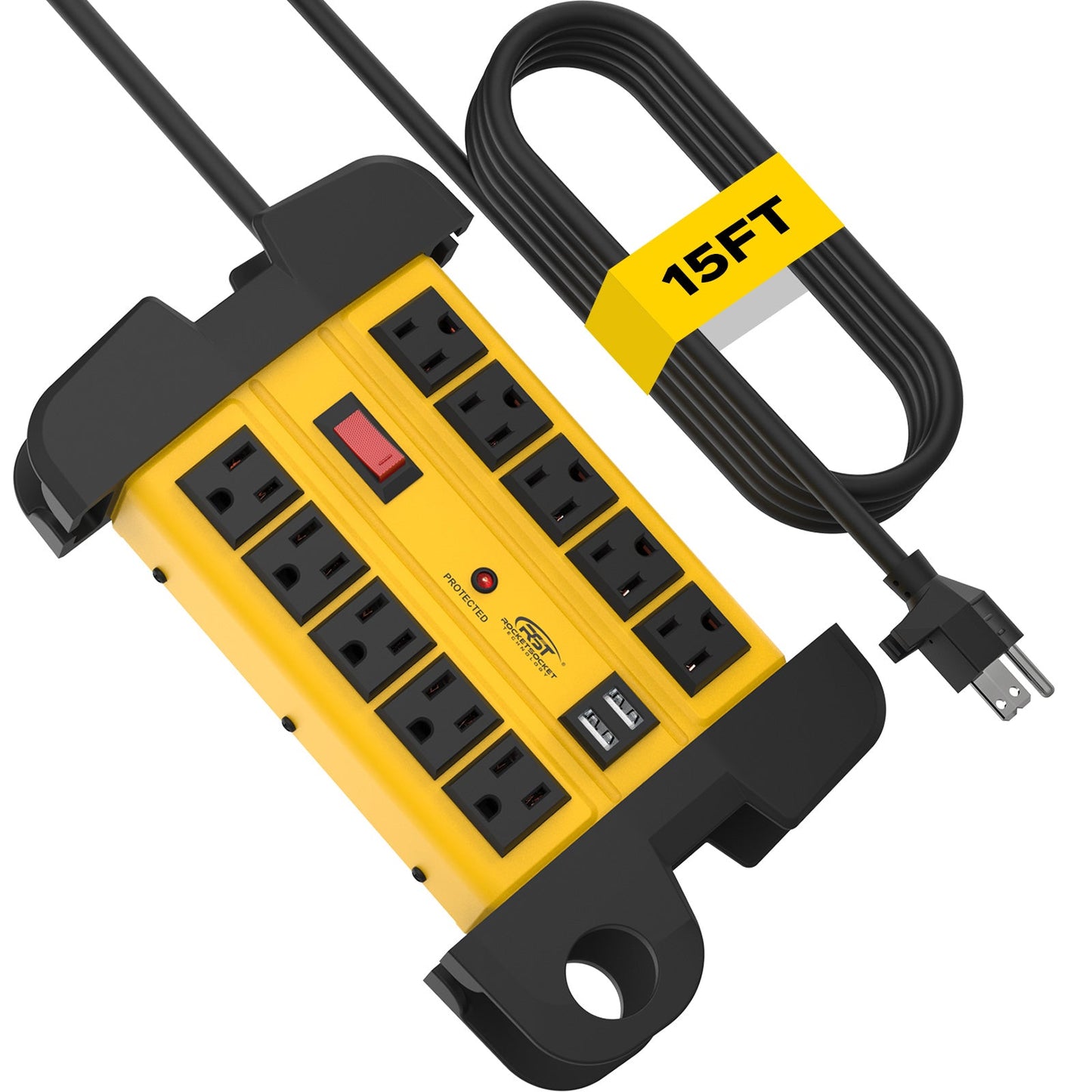 CRST 10-Outlet Metal Power Strip Surge Protector, 2800 Joules, 15ft with Cord Management