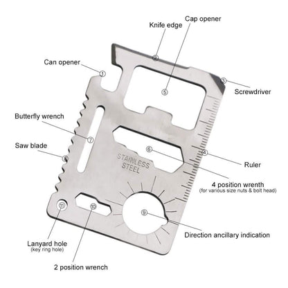 10-Pack: 11-in-1 Stainless Steel Survival Pocket Tool