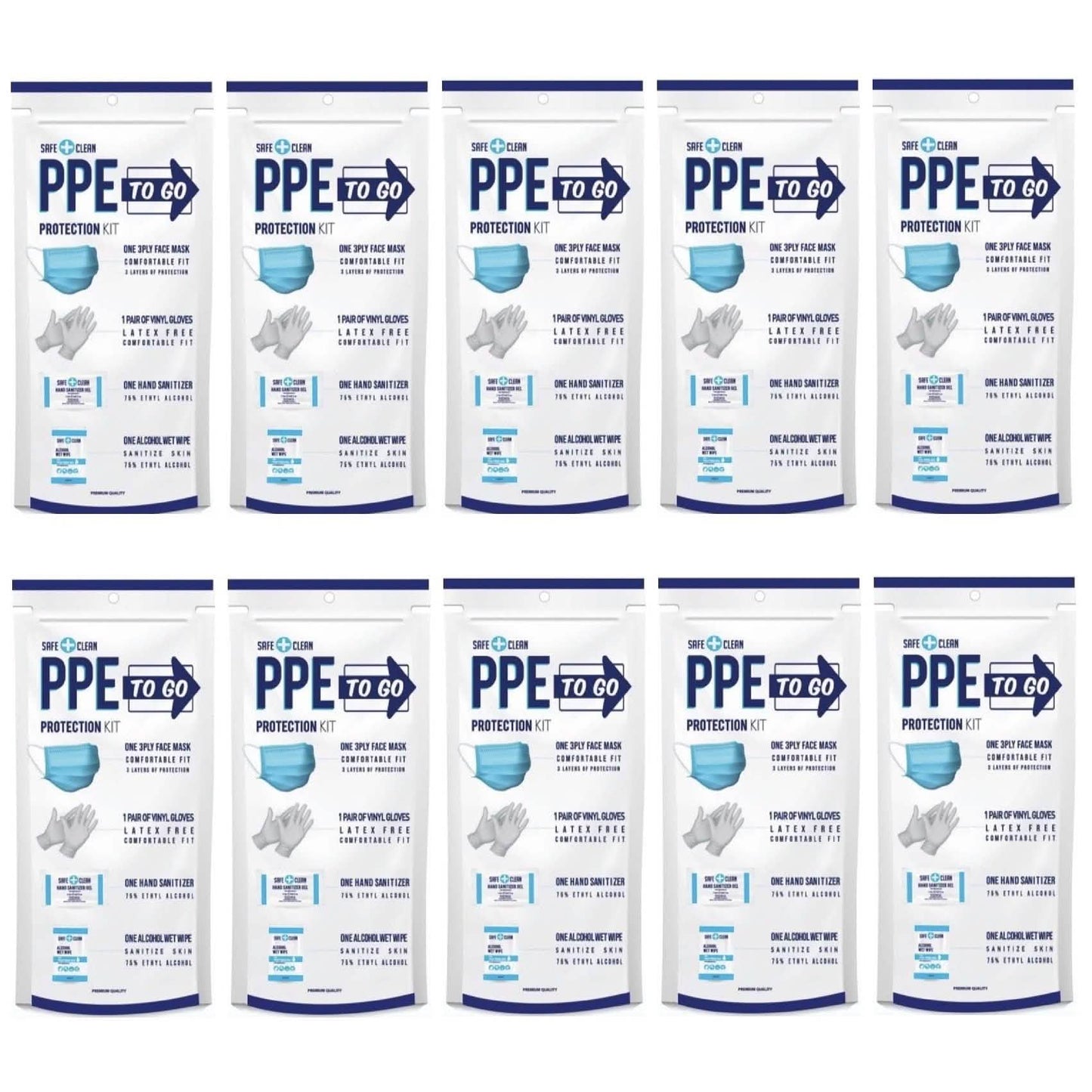 10-Pack: All-In-One Personal Protection Kit To Go
