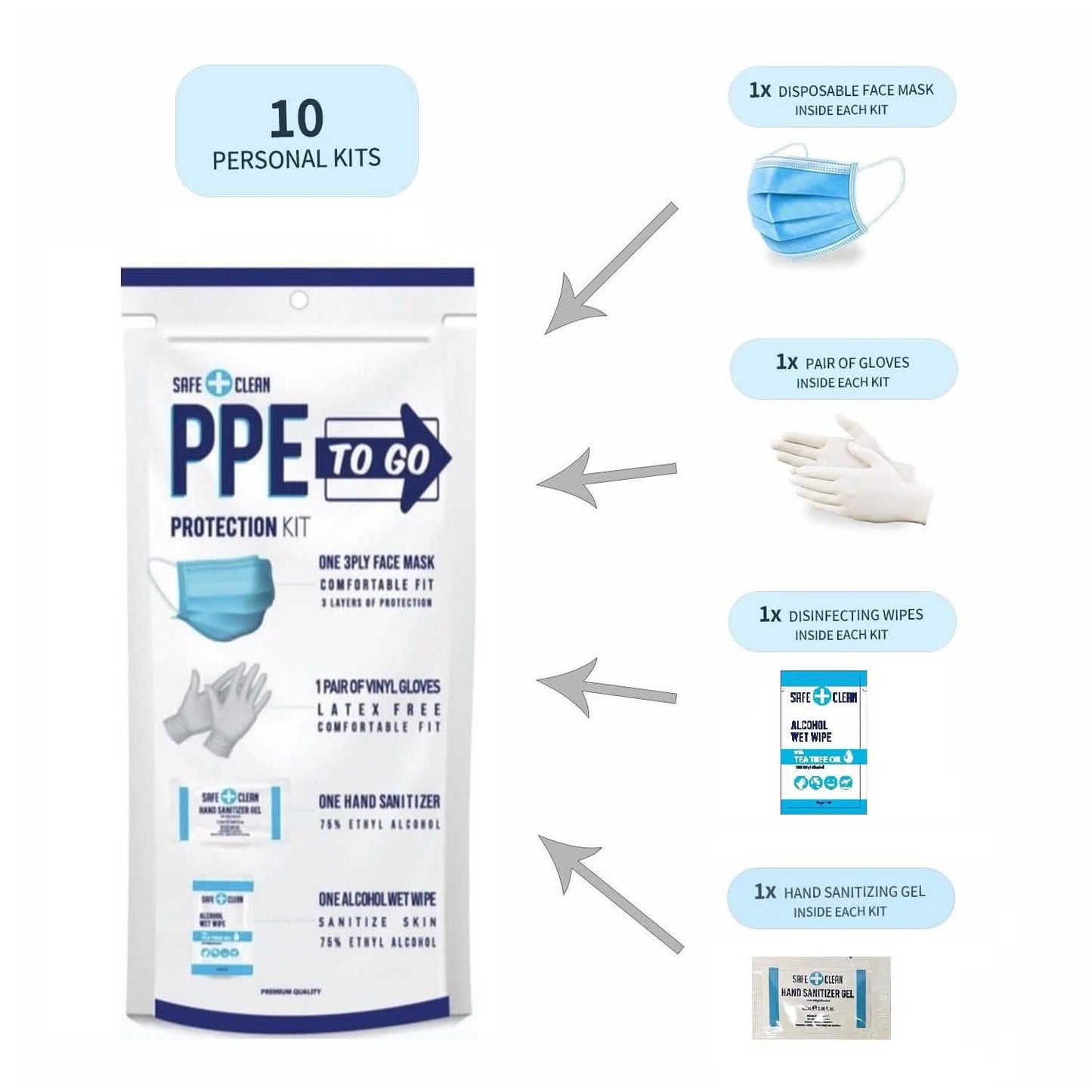 10-Pack: All-In-One Personal Protection Kit To Go
