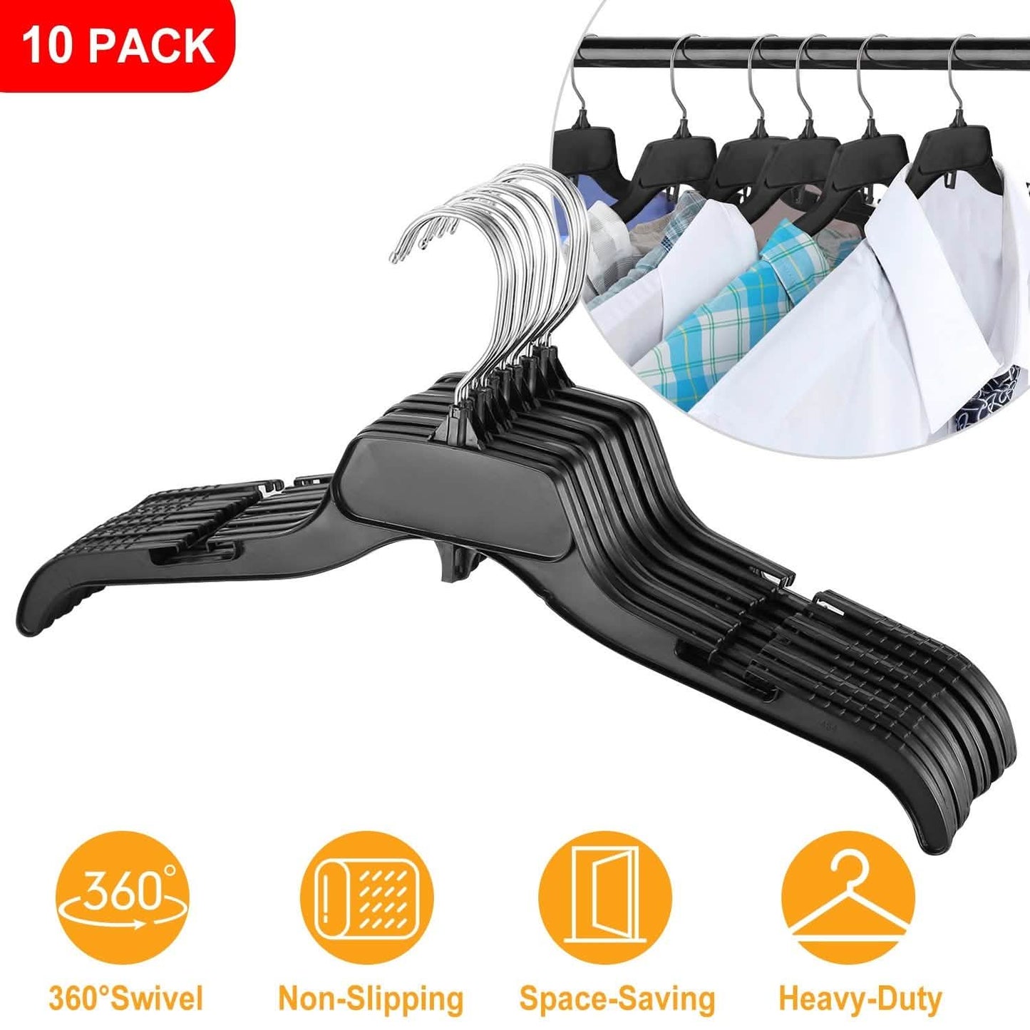 10-Pack: Clothes Hanger Non-Slip Notched Space-Saving